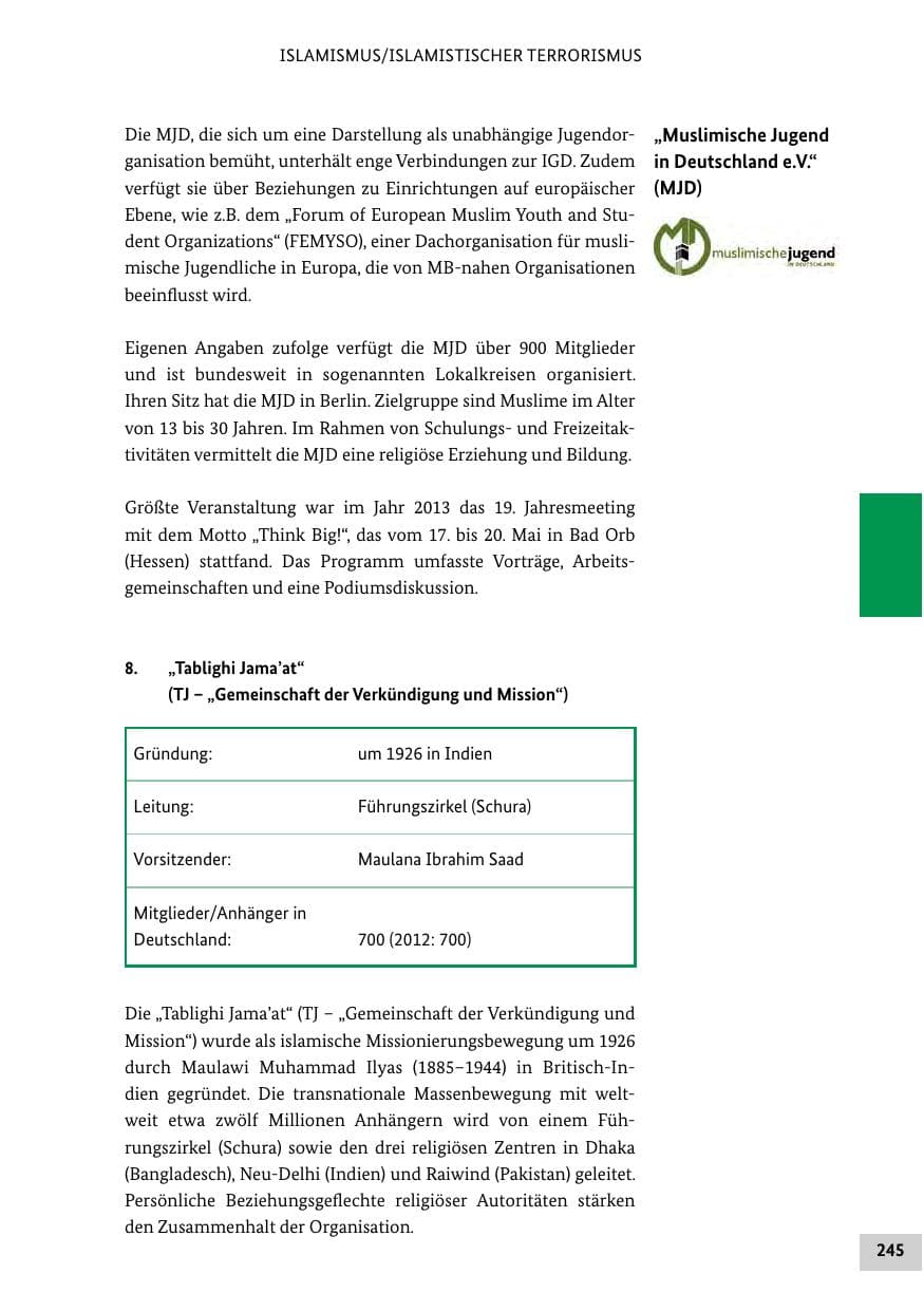 Seite 244 des Verfassungsschutzbericht 2013 Bund