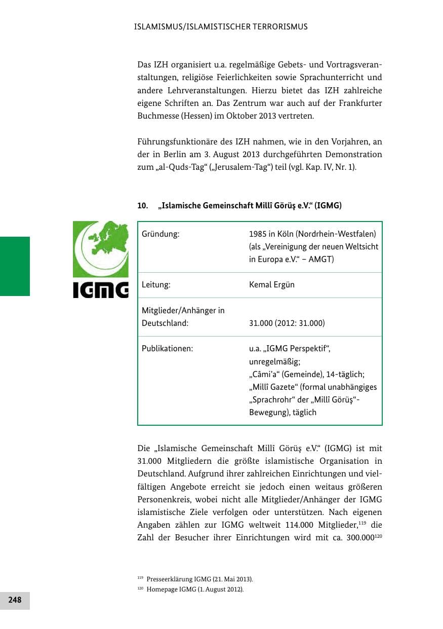 Seite 247 des Verfassungsschutzbericht 2013 Bund
