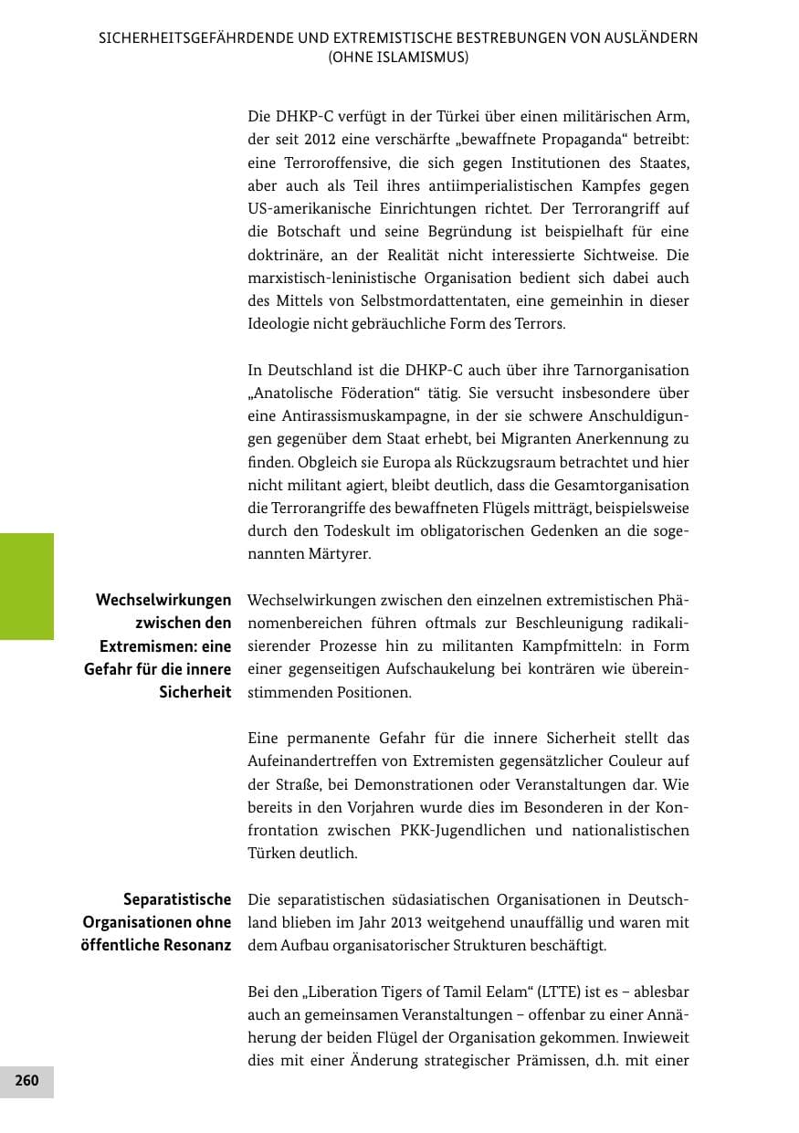 Seite 259 des Verfassungsschutzbericht 2013 Bund