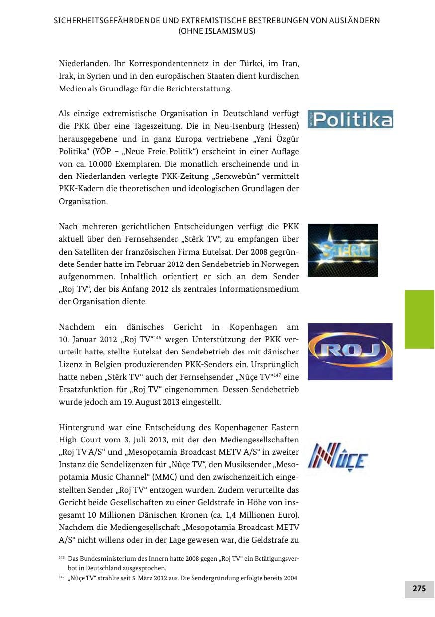 Seite 274 des Verfassungsschutzbericht 2013 Bund