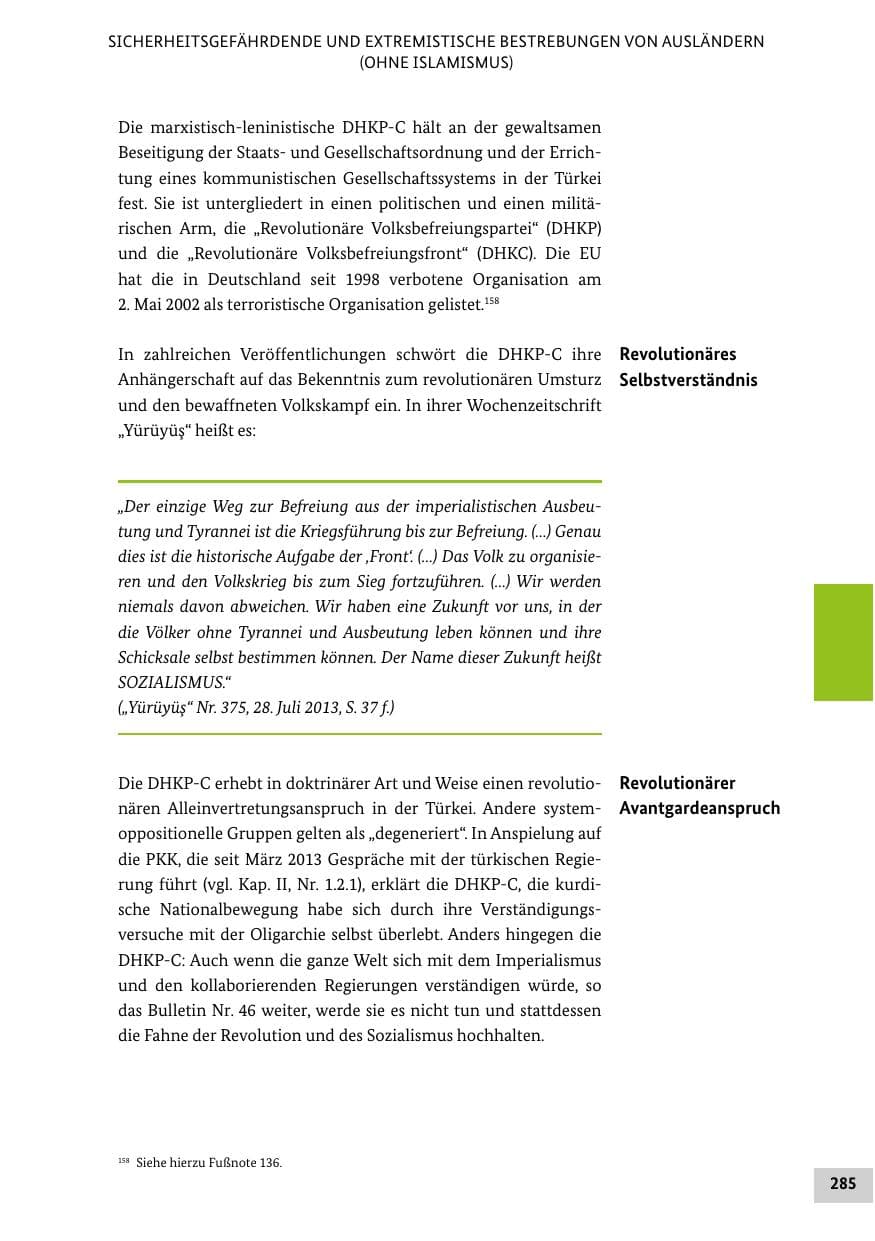 Seite 284 des Verfassungsschutzbericht 2013 Bund
