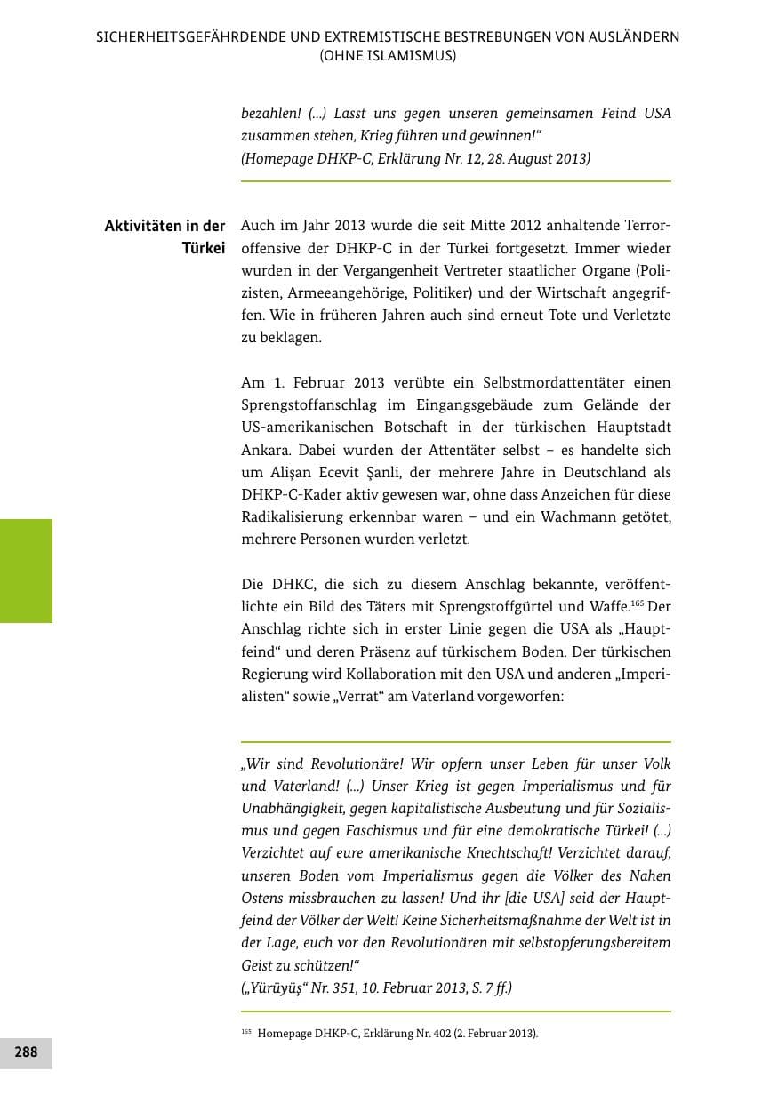 Seite 287 des Verfassungsschutzbericht 2013 Bund