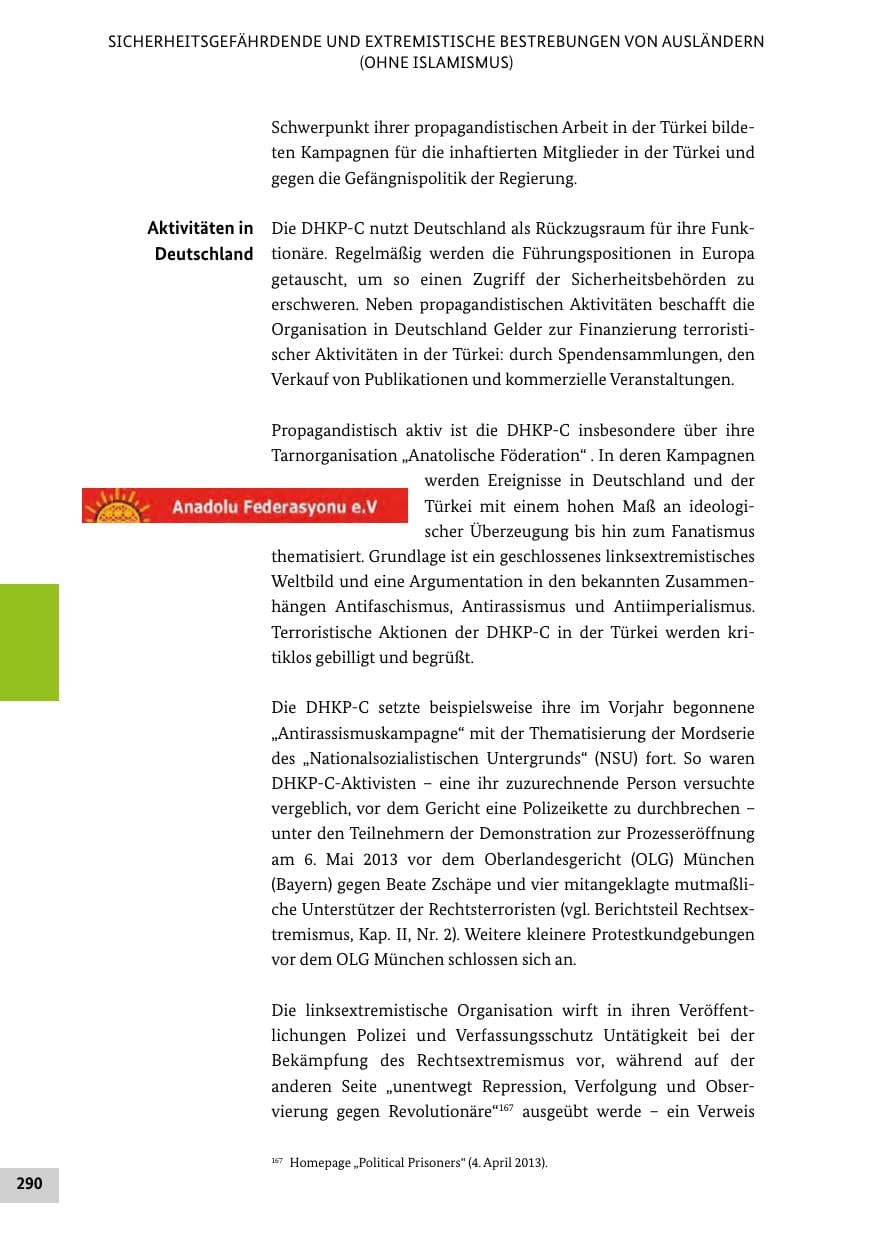 Seite 289 des Verfassungsschutzbericht 2013 Bund