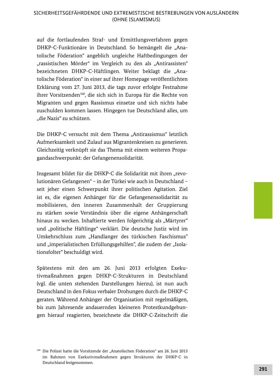 Seite 290 des Verfassungsschutzbericht 2013 Bund