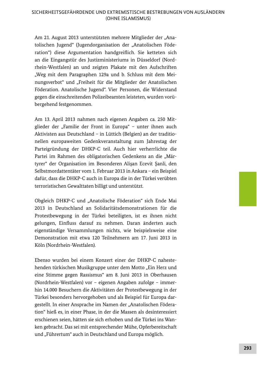 Seite 292 des Verfassungsschutzbericht 2013 Bund