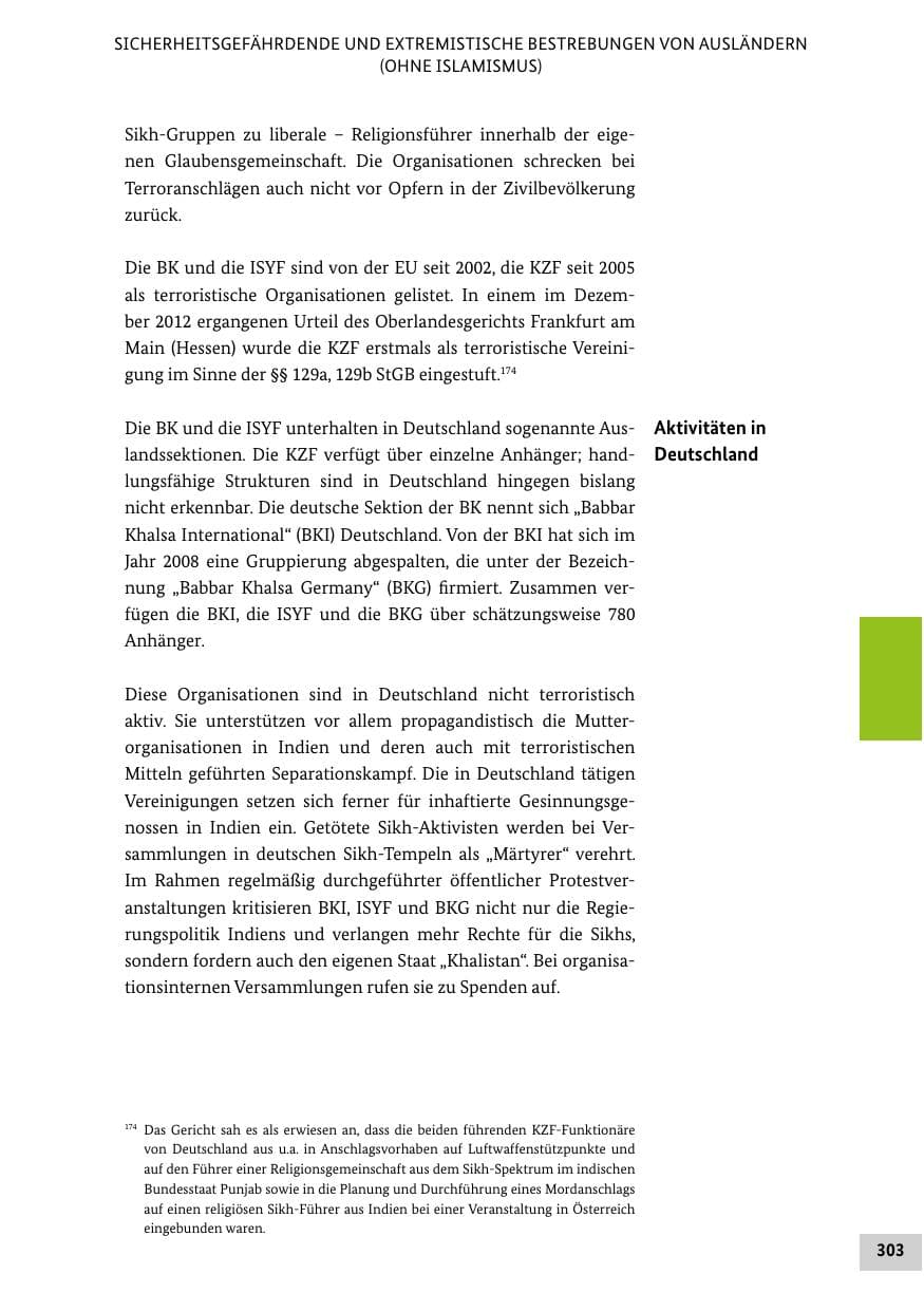 Seite 302 des Verfassungsschutzbericht 2013 Bund