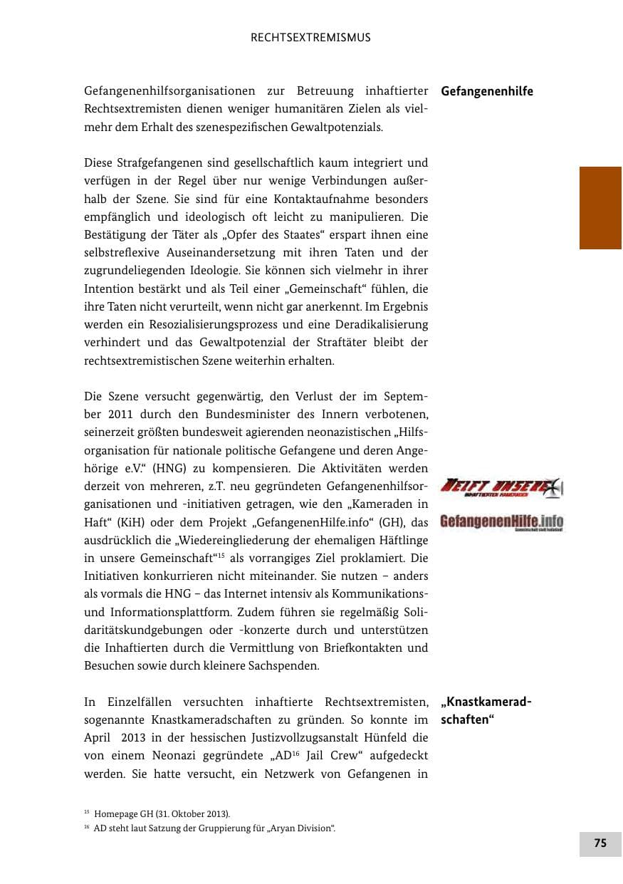 Seite 74 des Verfassungsschutzbericht 2013 Bund