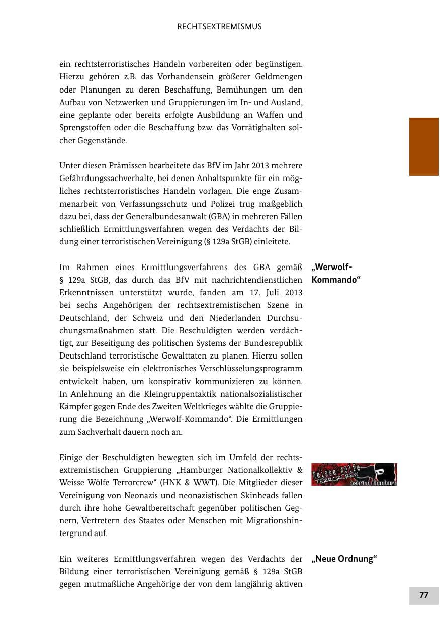 Seite 76 des Verfassungsschutzbericht 2013 Bund