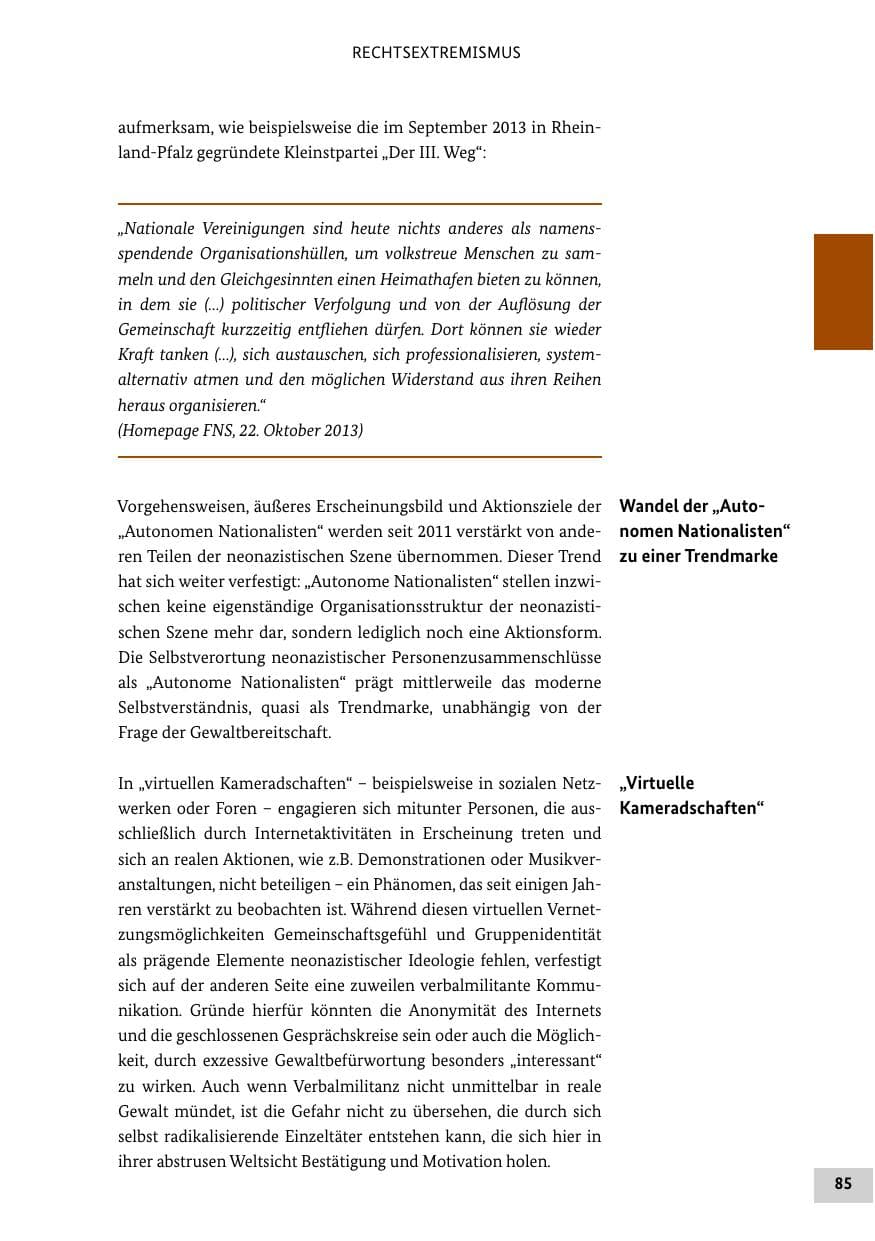 Seite 84 des Verfassungsschutzbericht 2013 Bund