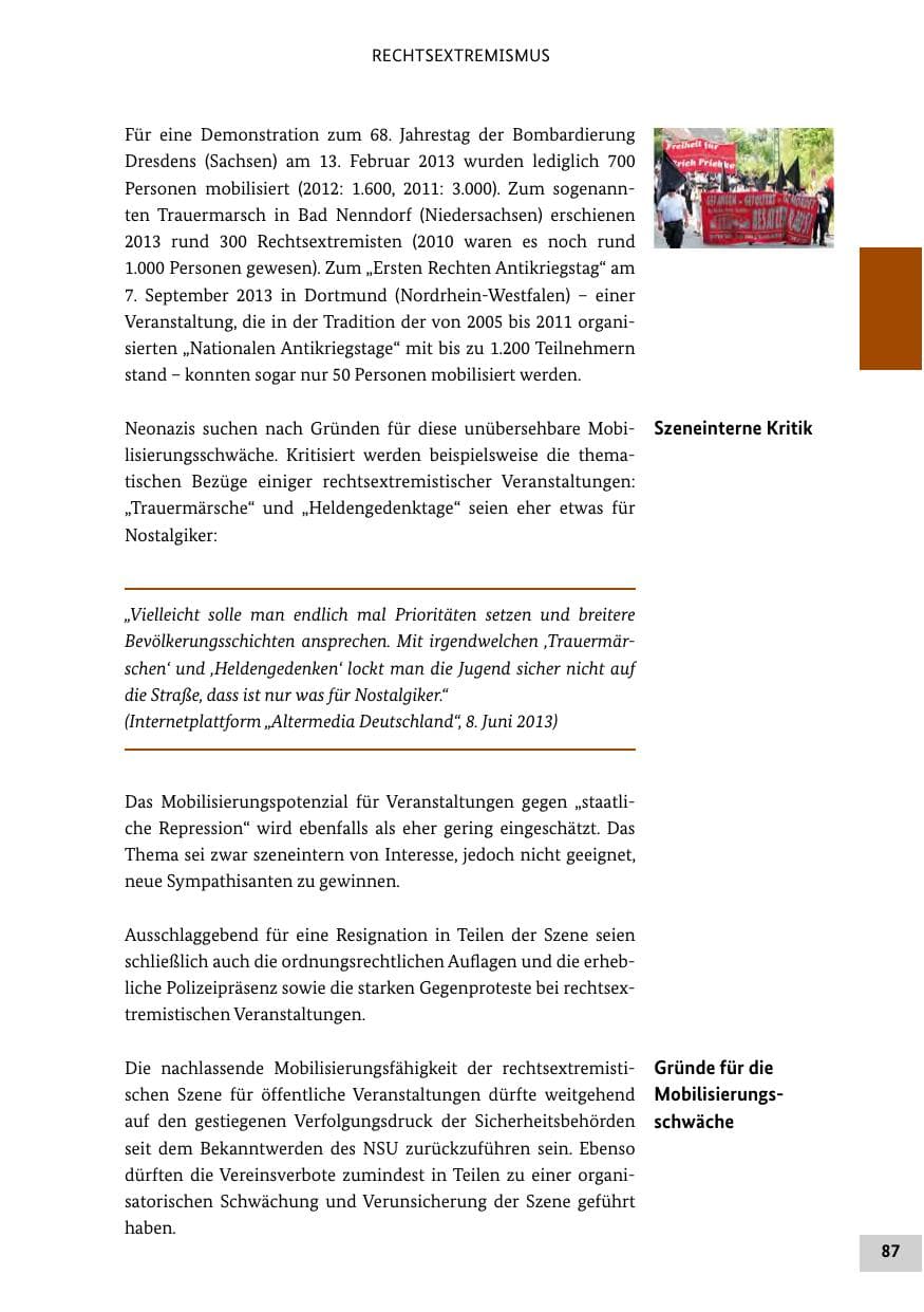 Seite 86 des Verfassungsschutzbericht 2013 Bund