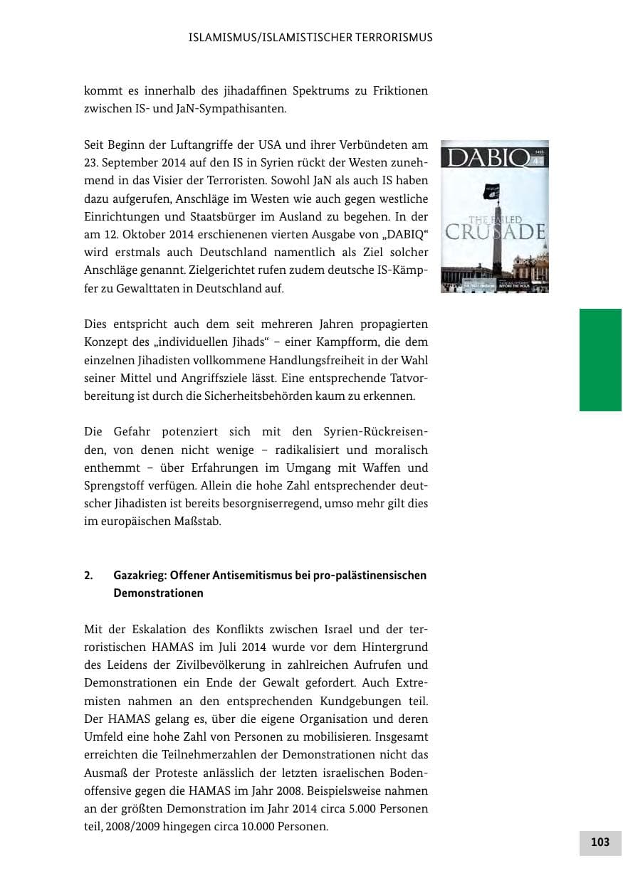 Seite 102 des Verfassungsschutzbericht 2014 Bund