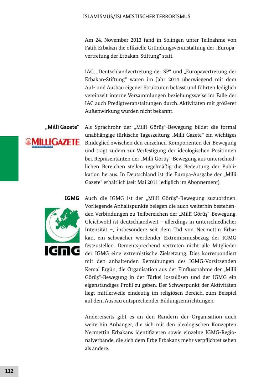 Seite 111 des Verfassungsschutzbericht 2014 Bund