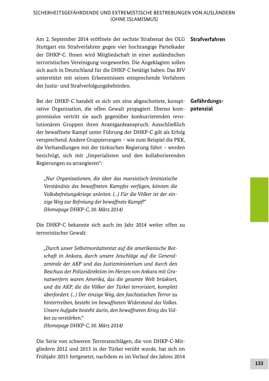 Seite 132 des Verfassungsschutzbericht 2014 Bund