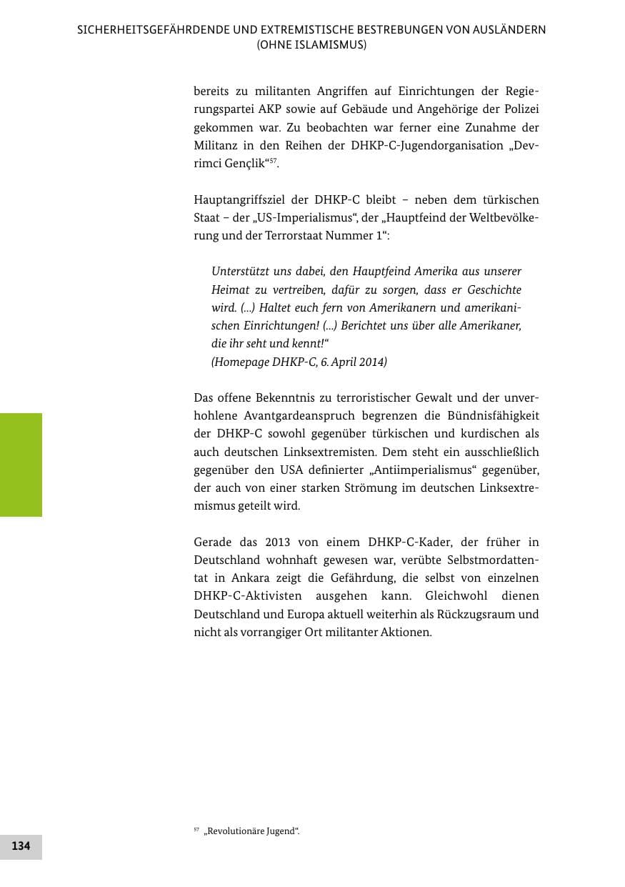 Seite 133 des Verfassungsschutzbericht 2014 Bund