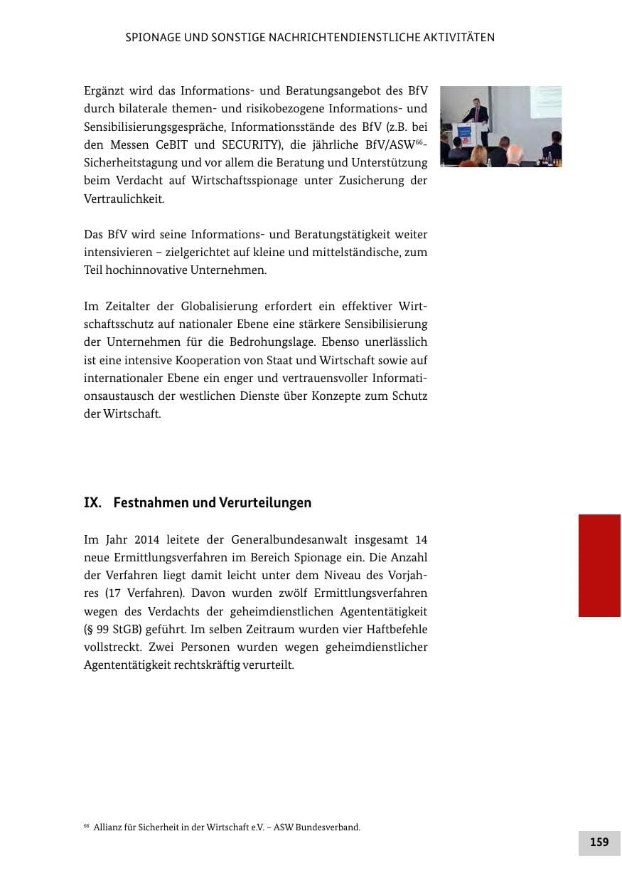 Seite 158 des Verfassungsschutzbericht 2014 Bund