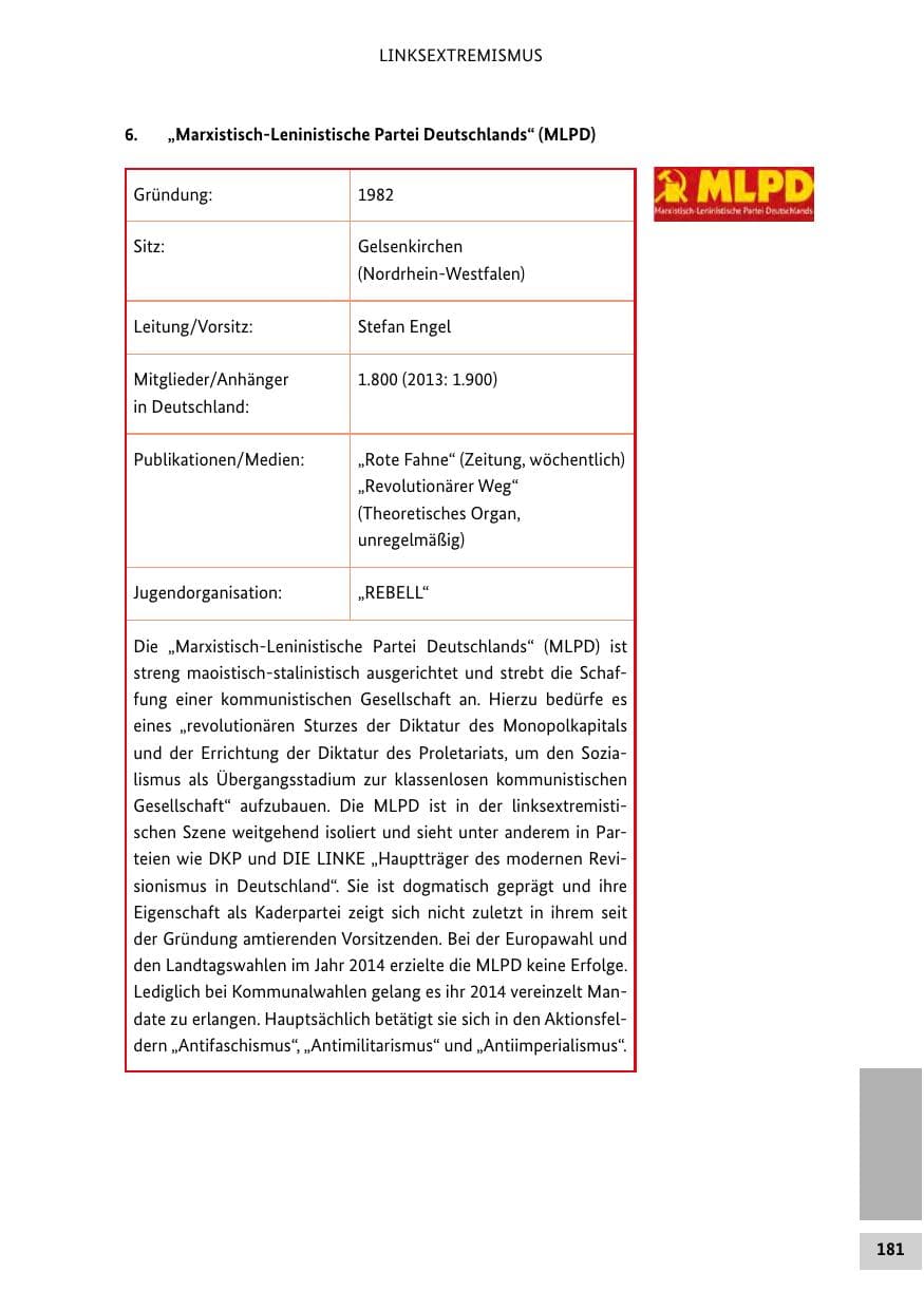 Seite 180 des Verfassungsschutzbericht 2014 Bund