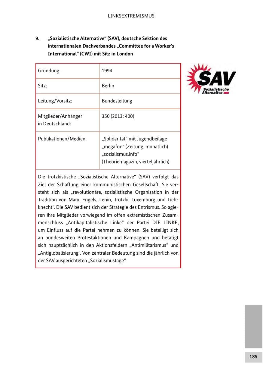Seite 184 des Verfassungsschutzbericht 2014 Bund