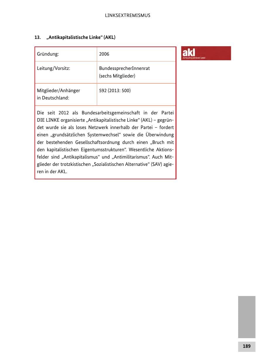 Seite 188 des Verfassungsschutzbericht 2014 Bund
