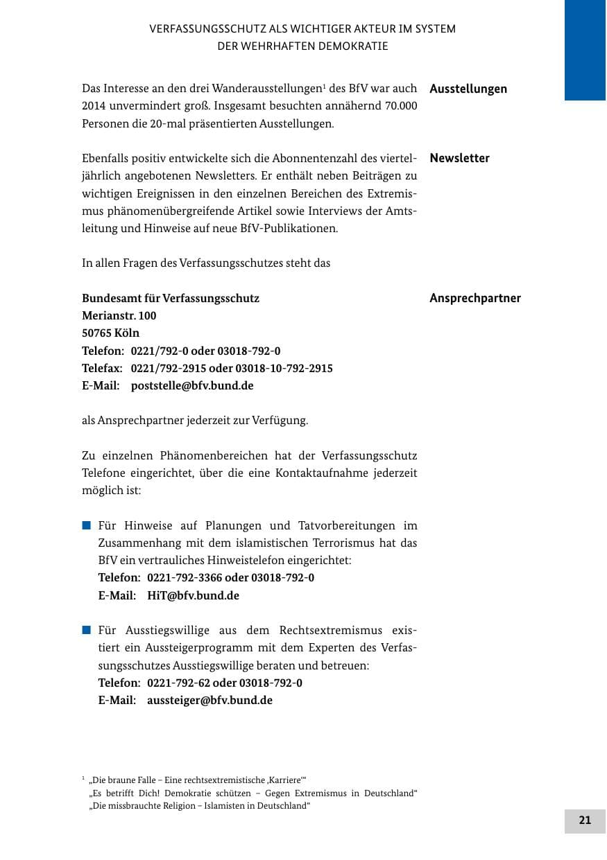 Seite 20 des Verfassungsschutzbericht 2014 Bund