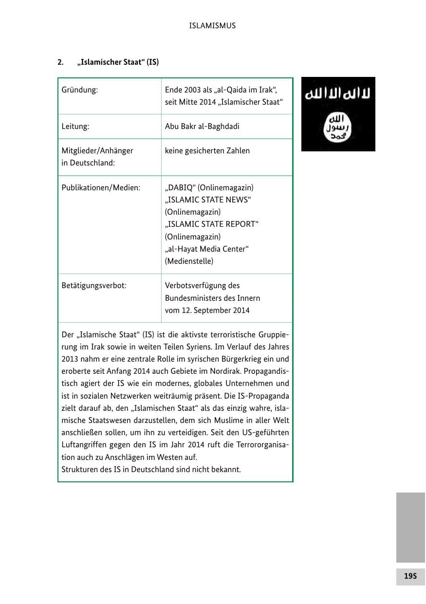 Seite 194 des Verfassungsschutzbericht 2014 Bund