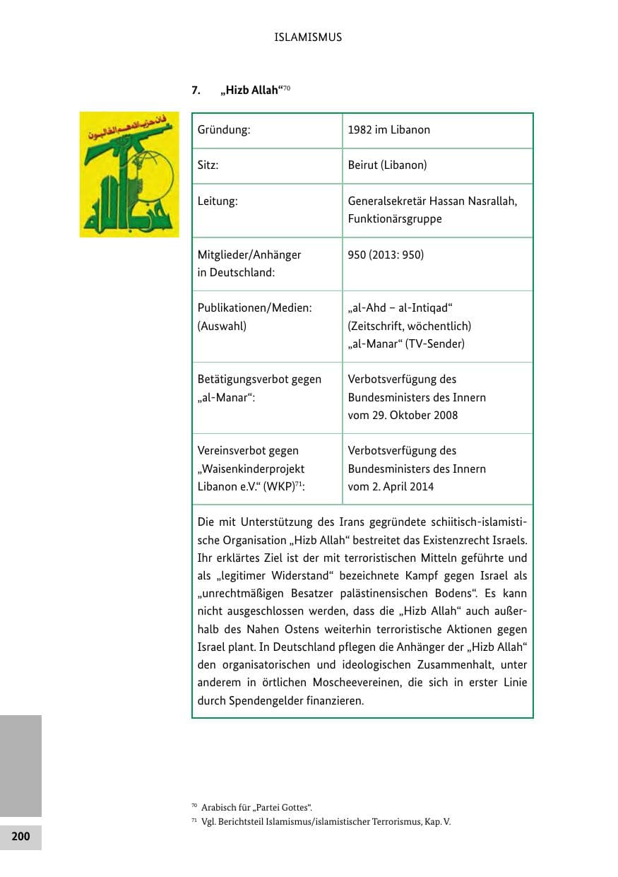 Seite 199 des Verfassungsschutzbericht 2014 Bund