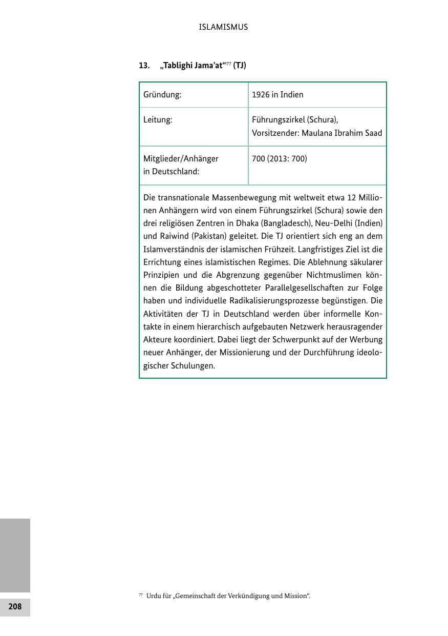 Seite 207 des Verfassungsschutzbericht 2014 Bund
