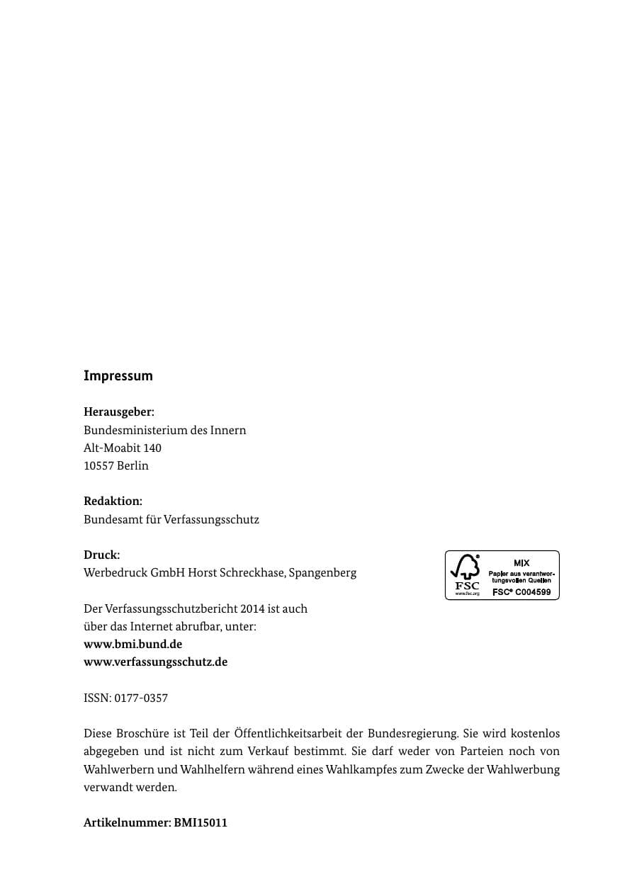 Seite 266 des Verfassungsschutzbericht 2014 Bund