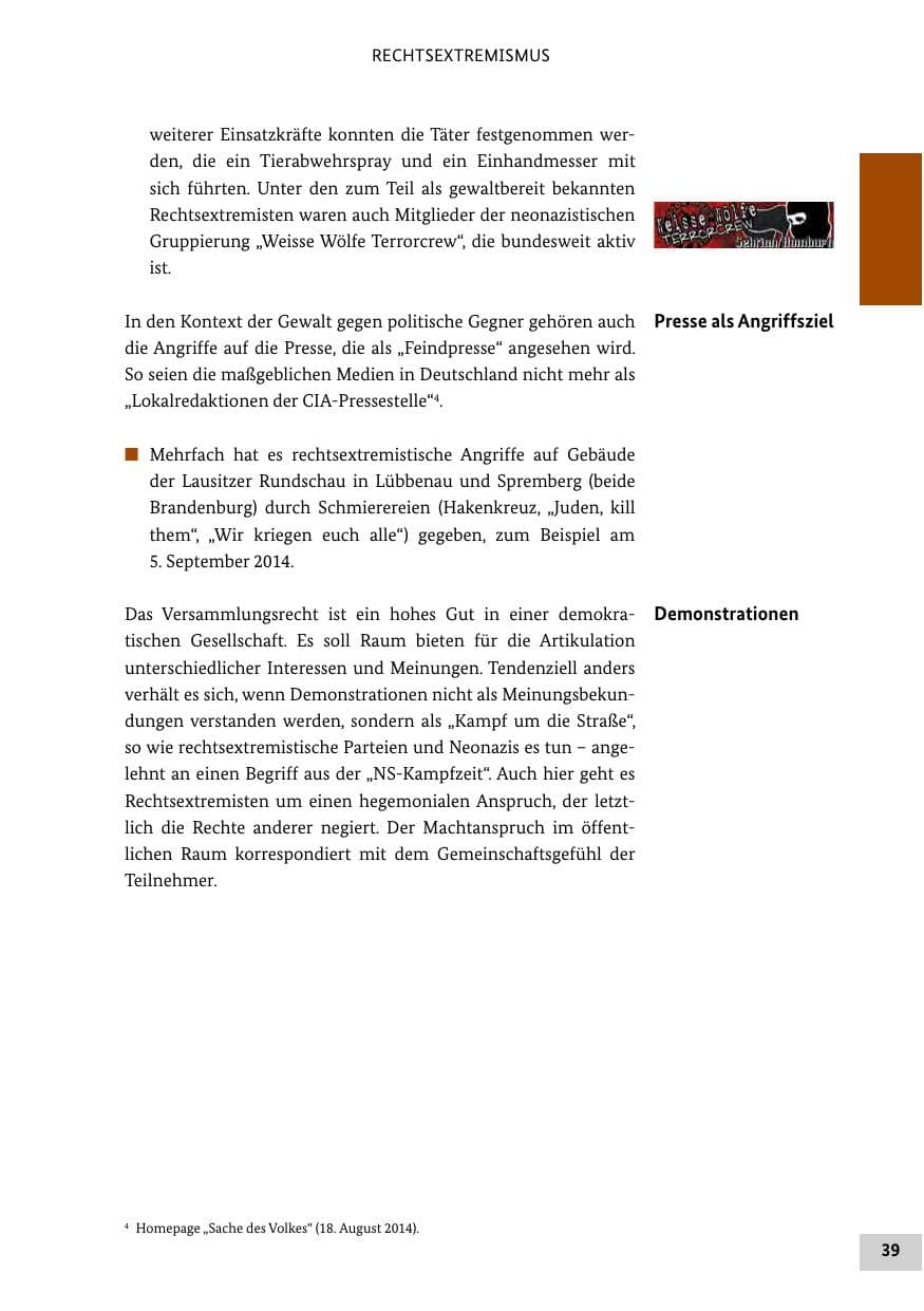 Seite 38 des Verfassungsschutzbericht 2014 Bund