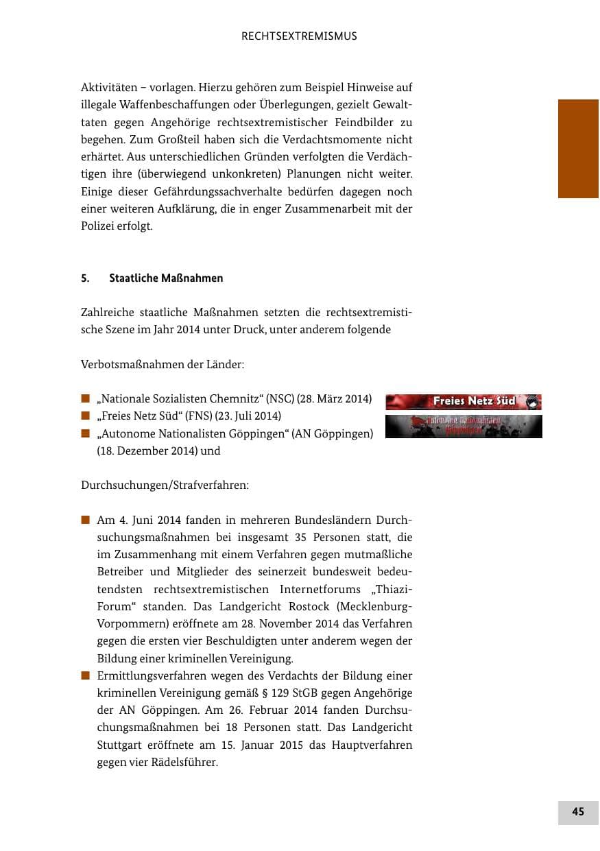 Seite 44 des Verfassungsschutzbericht 2014 Bund