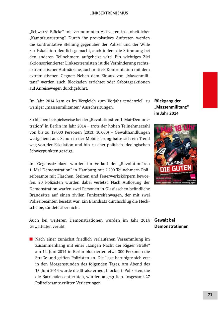 Seite 70 des Verfassungsschutzbericht 2014 Bund