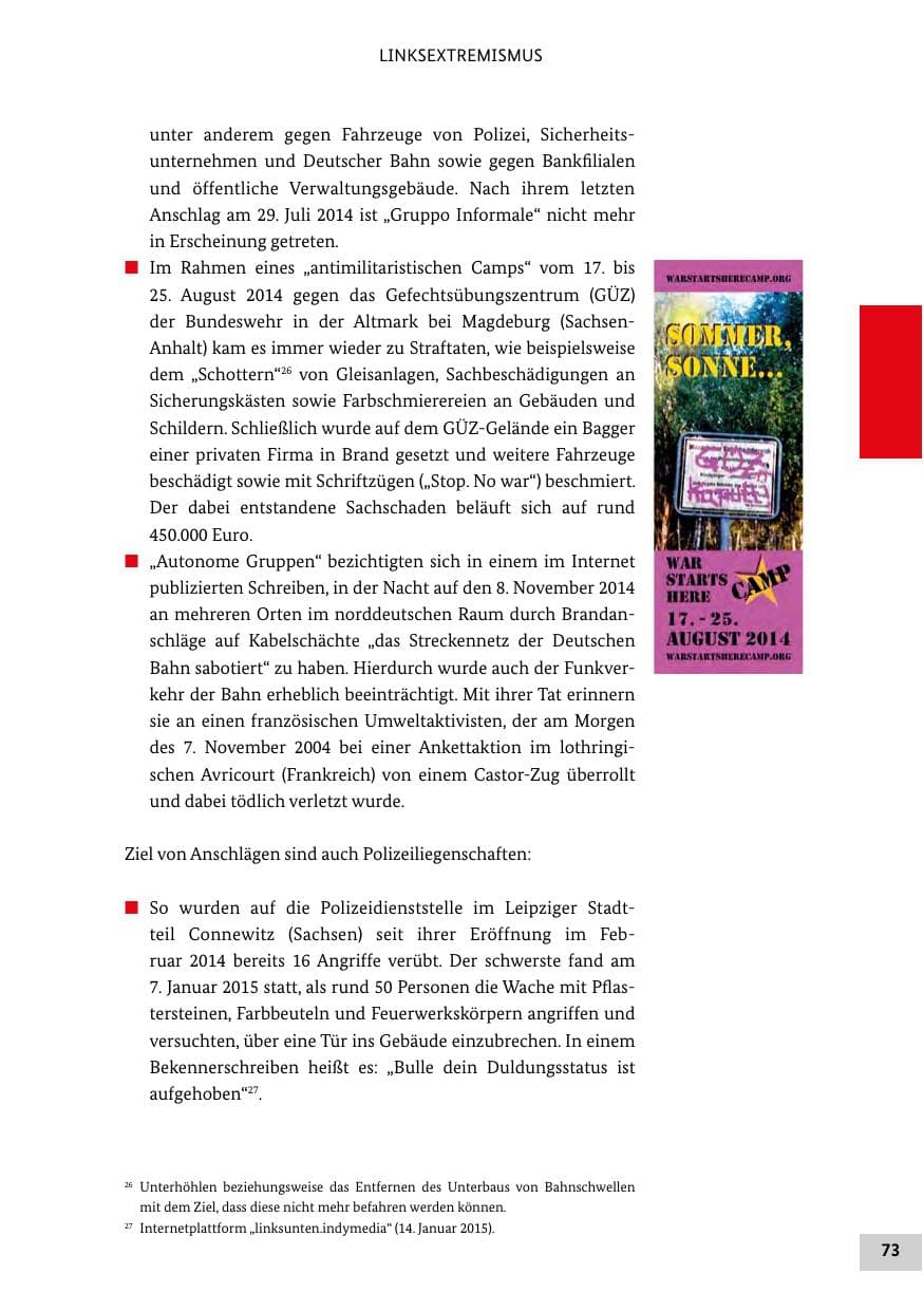 Seite 72 des Verfassungsschutzbericht 2014 Bund