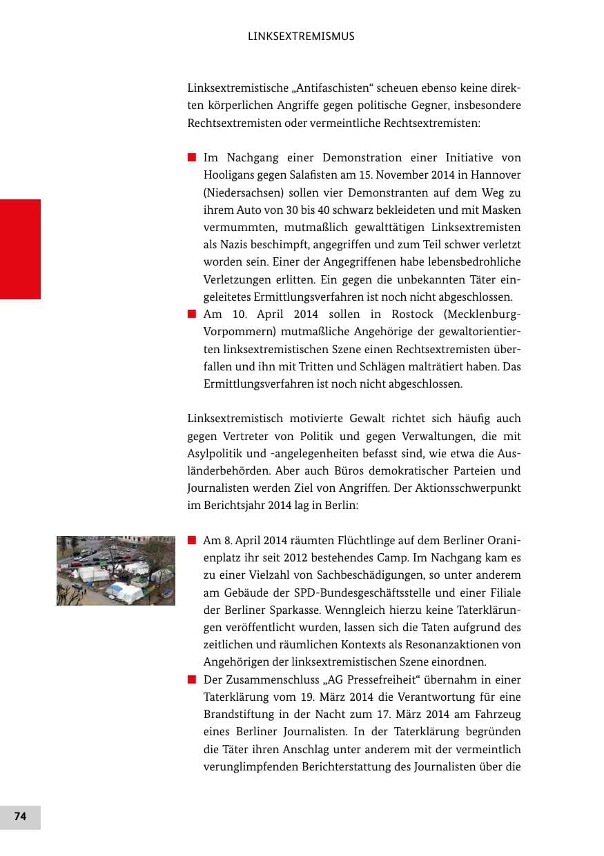 Seite 73 des Verfassungsschutzbericht 2014 Bund