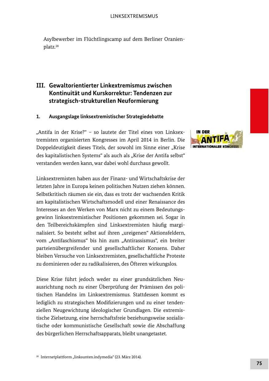 Seite 74 des Verfassungsschutzbericht 2014 Bund