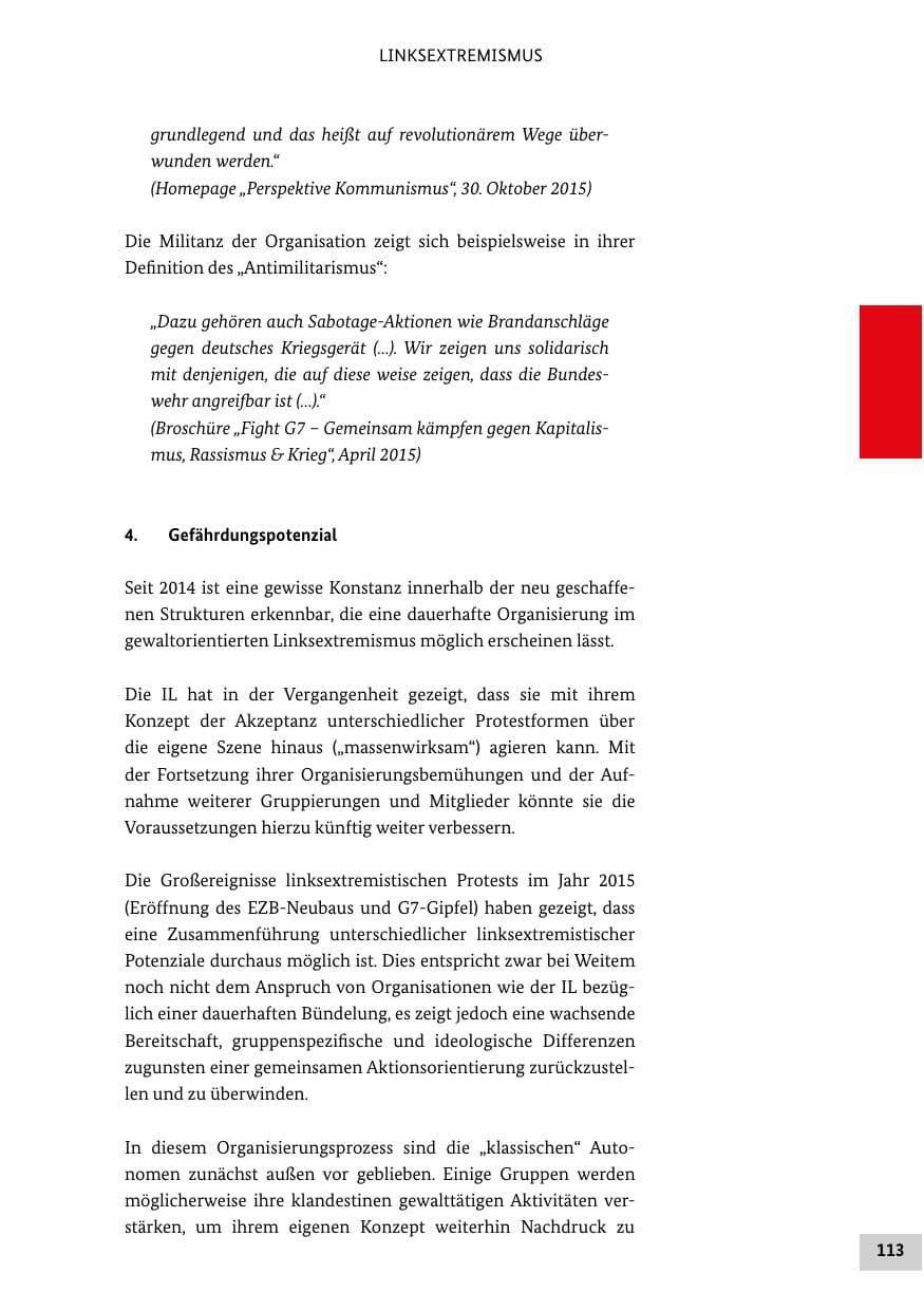 Seite 112 des Verfassungsschutzbericht 2015 Bund