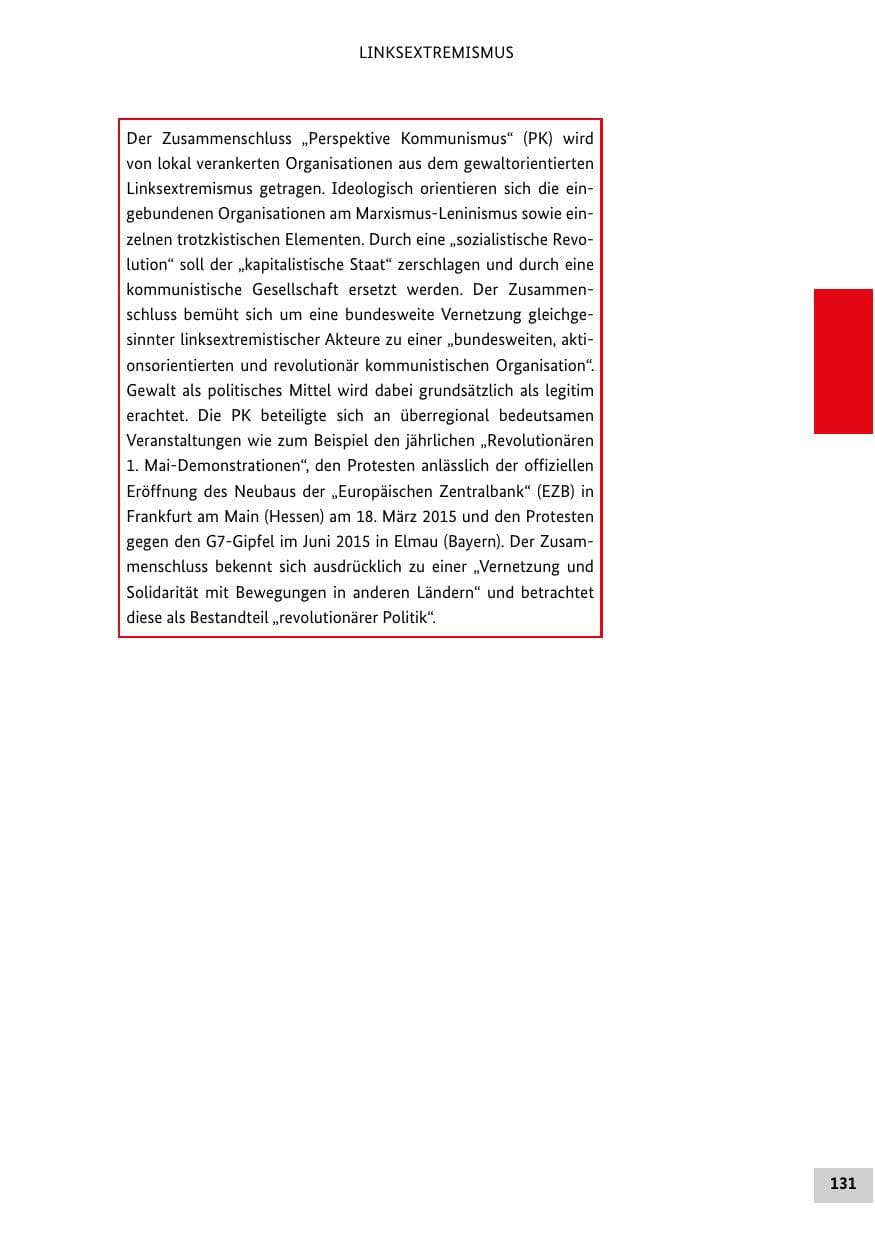 Seite 130 des Verfassungsschutzbericht 2015 Bund
