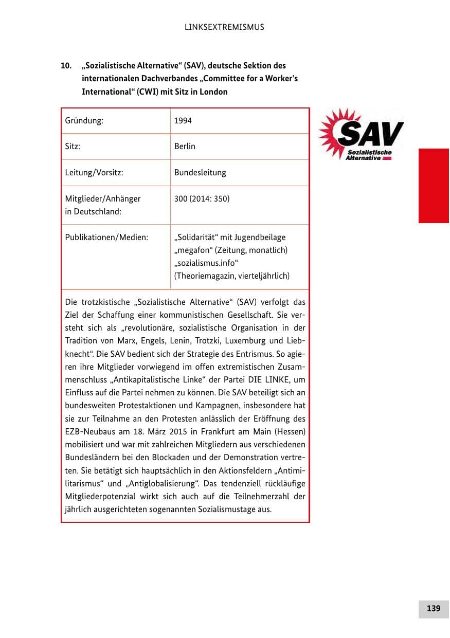 Seite 138 des Verfassungsschutzbericht 2015 Bund