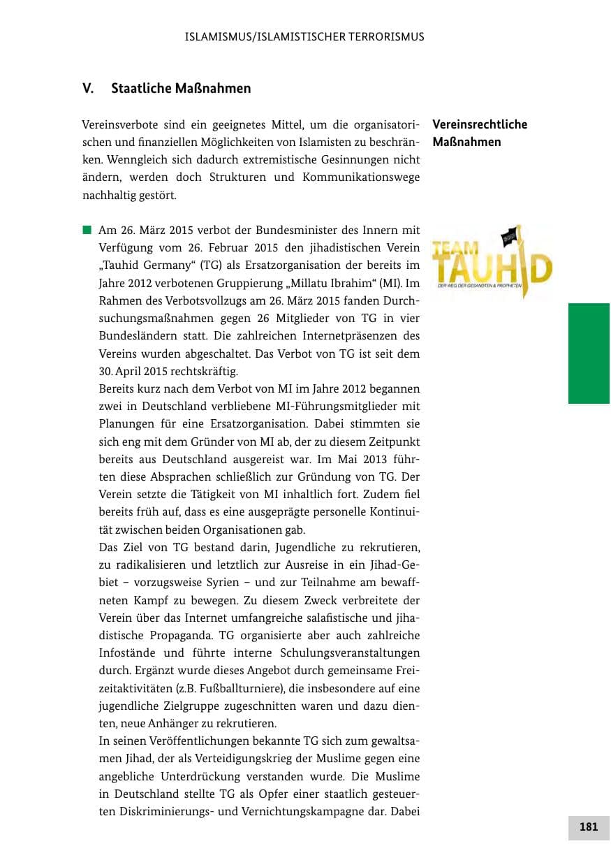 Seite 180 des Verfassungsschutzbericht 2015 Bund