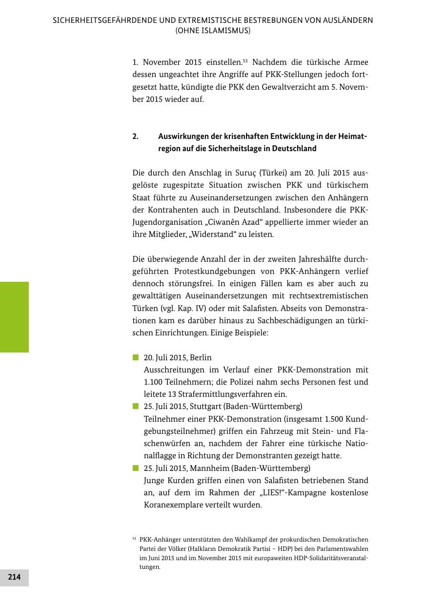 Seite 213 des Verfassungsschutzbericht 2015 Bund