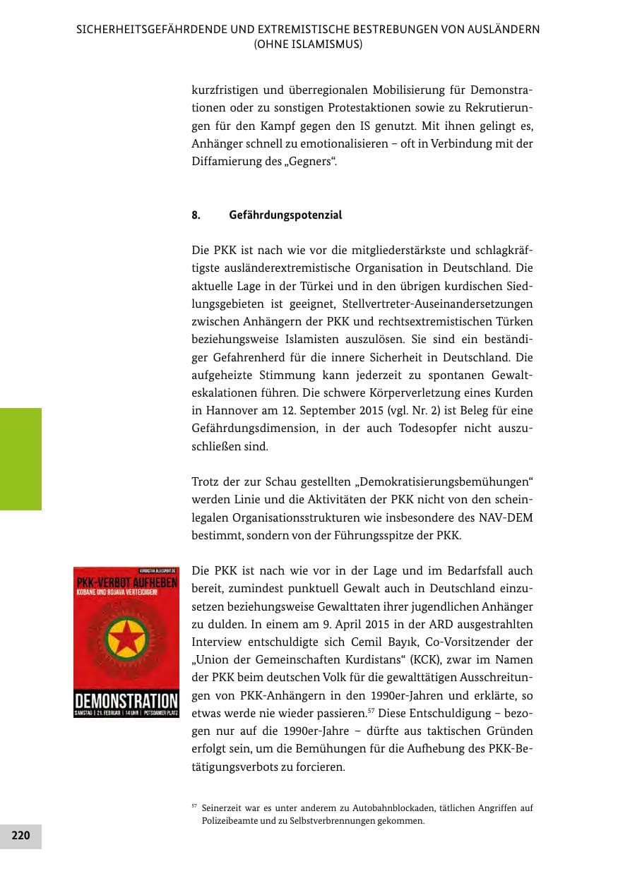 Seite 219 des Verfassungsschutzbericht 2015 Bund