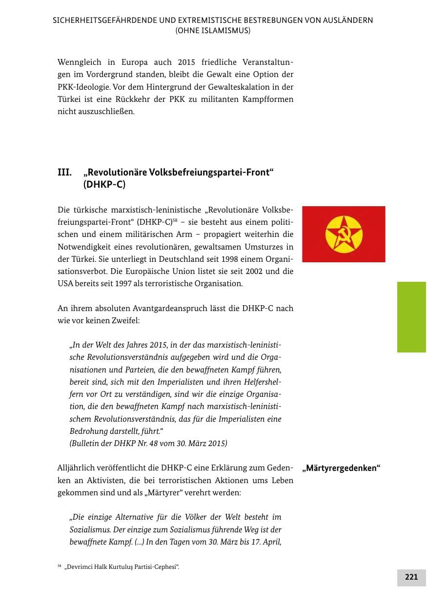 Seite 220 des Verfassungsschutzbericht 2015 Bund