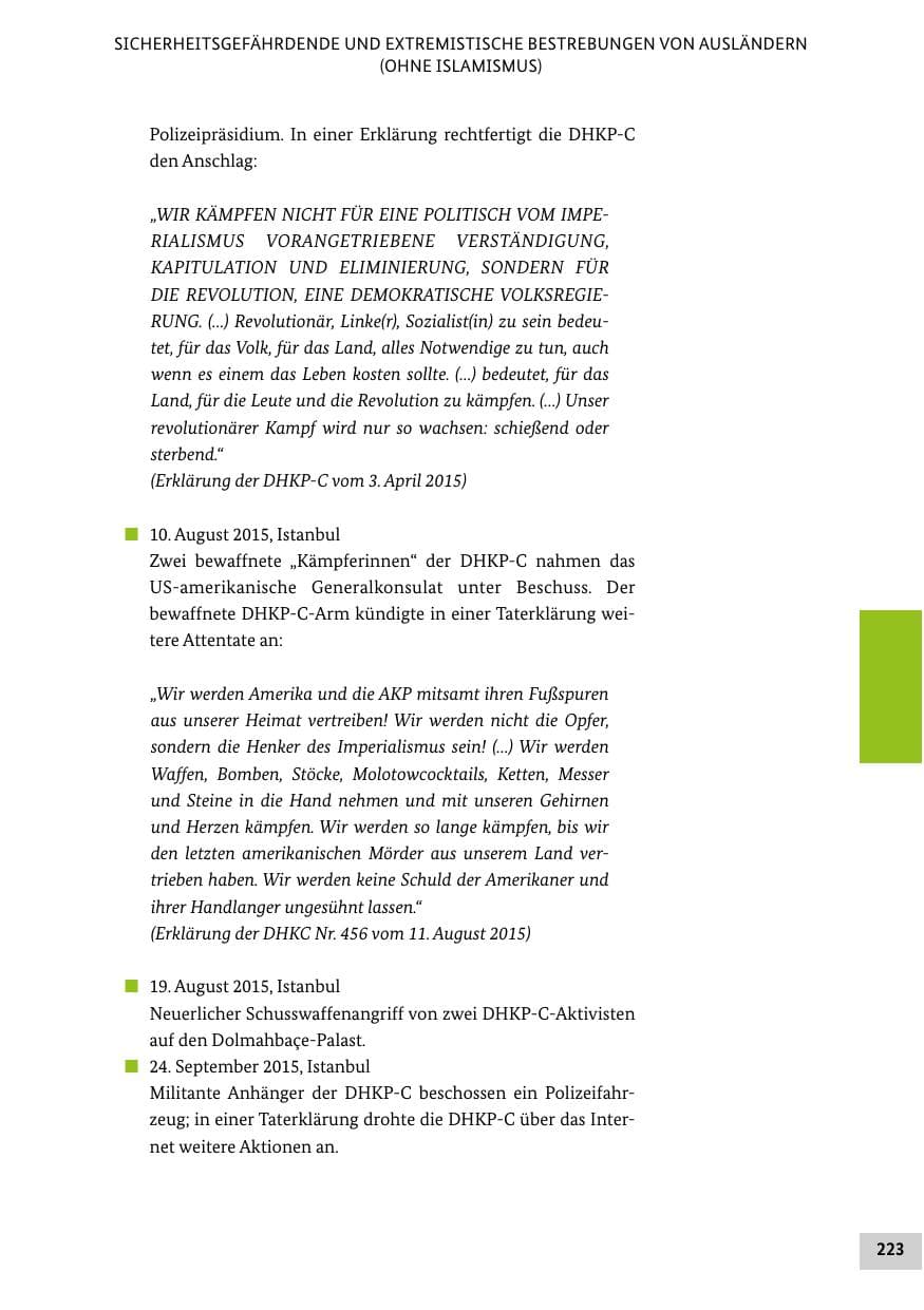 Seite 222 des Verfassungsschutzbericht 2015 Bund
