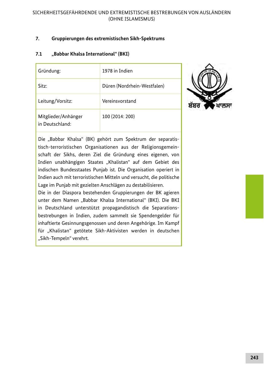 Seite 242 des Verfassungsschutzbericht 2015 Bund