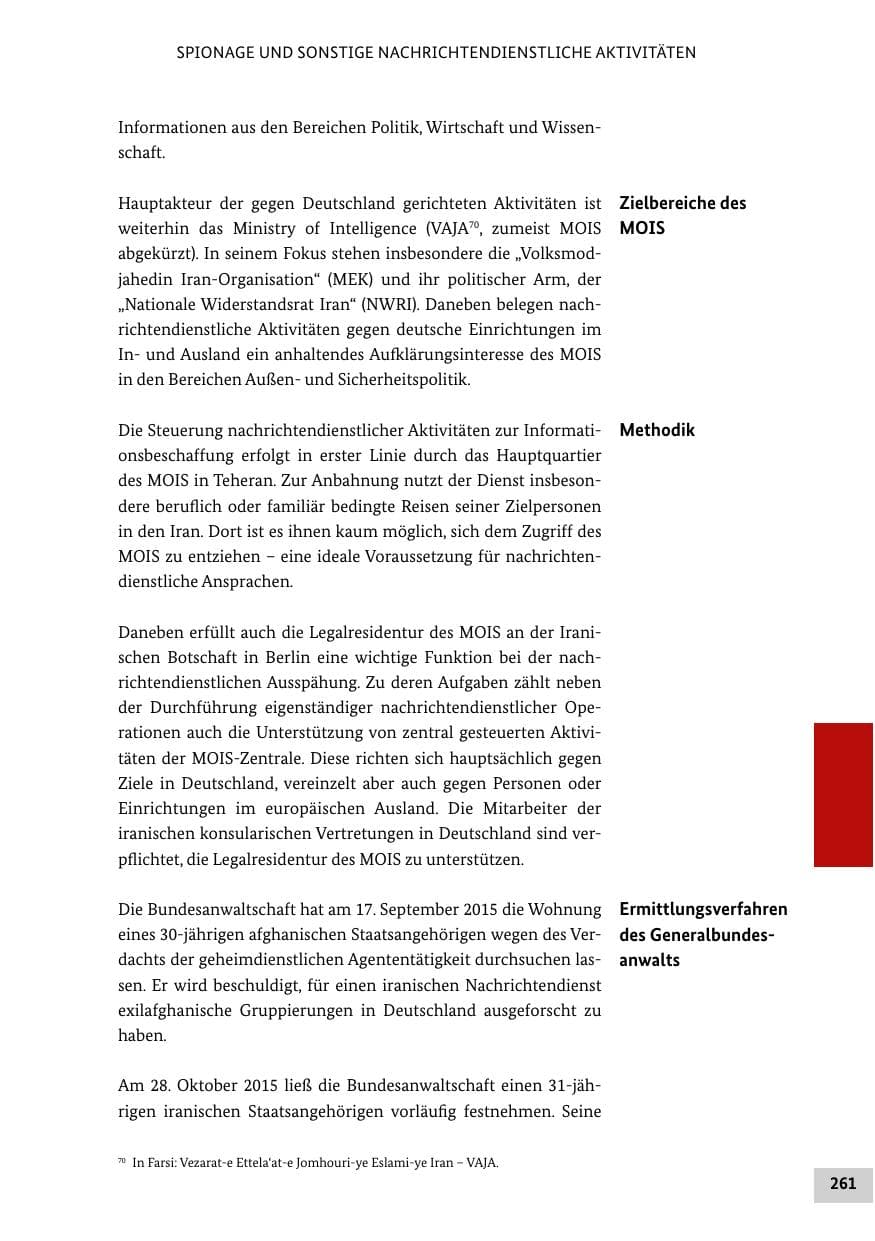 Seite 260 des Verfassungsschutzbericht 2015 Bund
