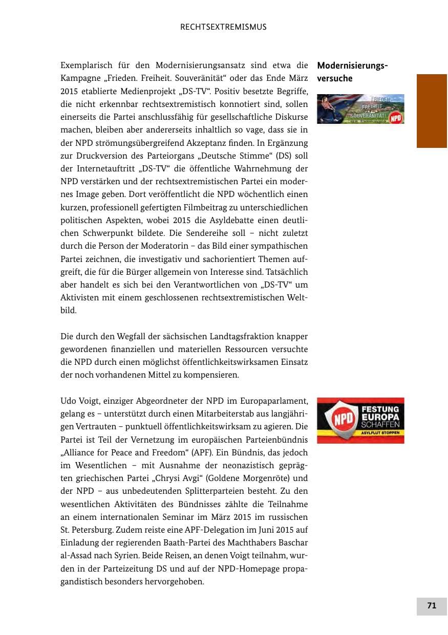 Seite 70 des Verfassungsschutzbericht 2015 Bund