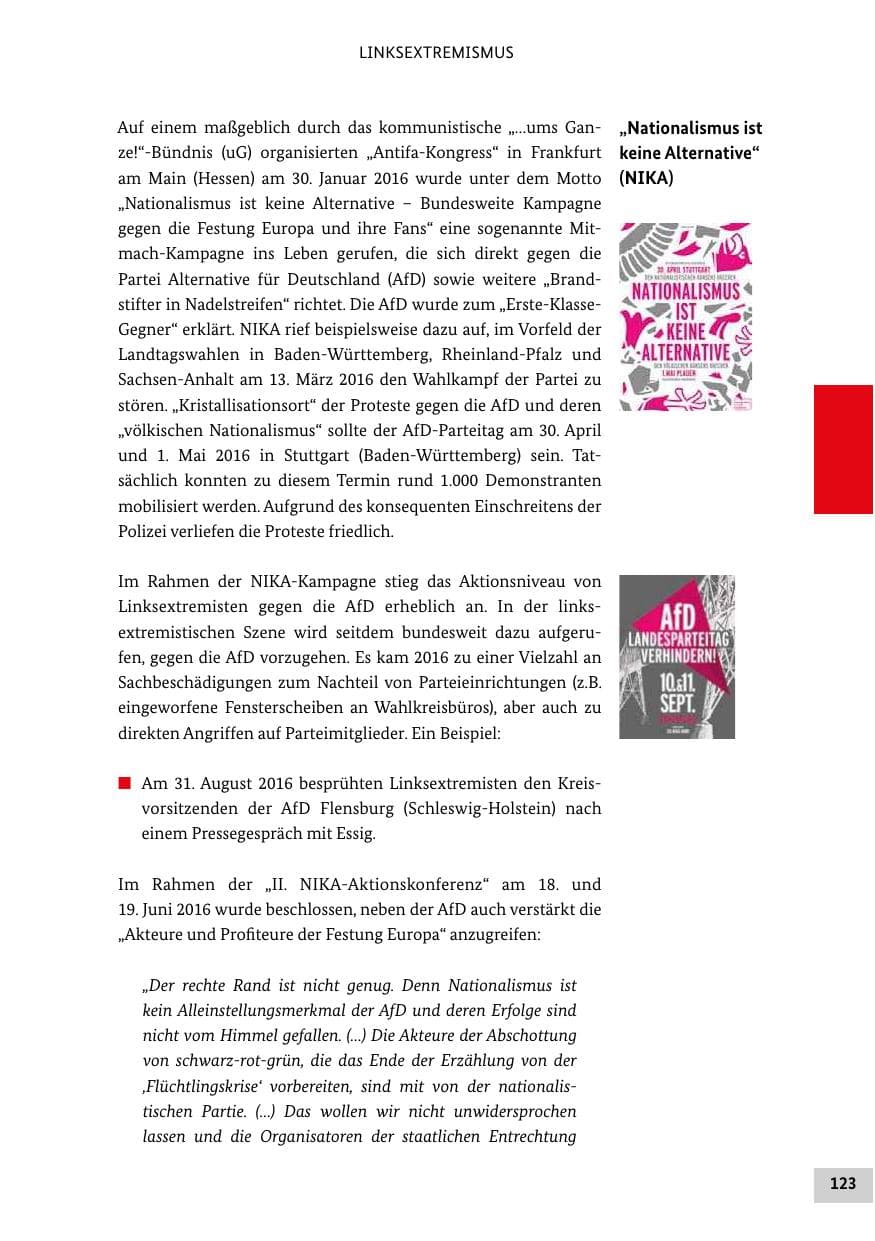 Seite 122 des Verfassungsschutzbericht 2016 Bund