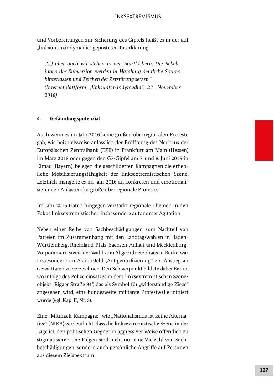 Seite 126 des Verfassungsschutzbericht 2016 Bund