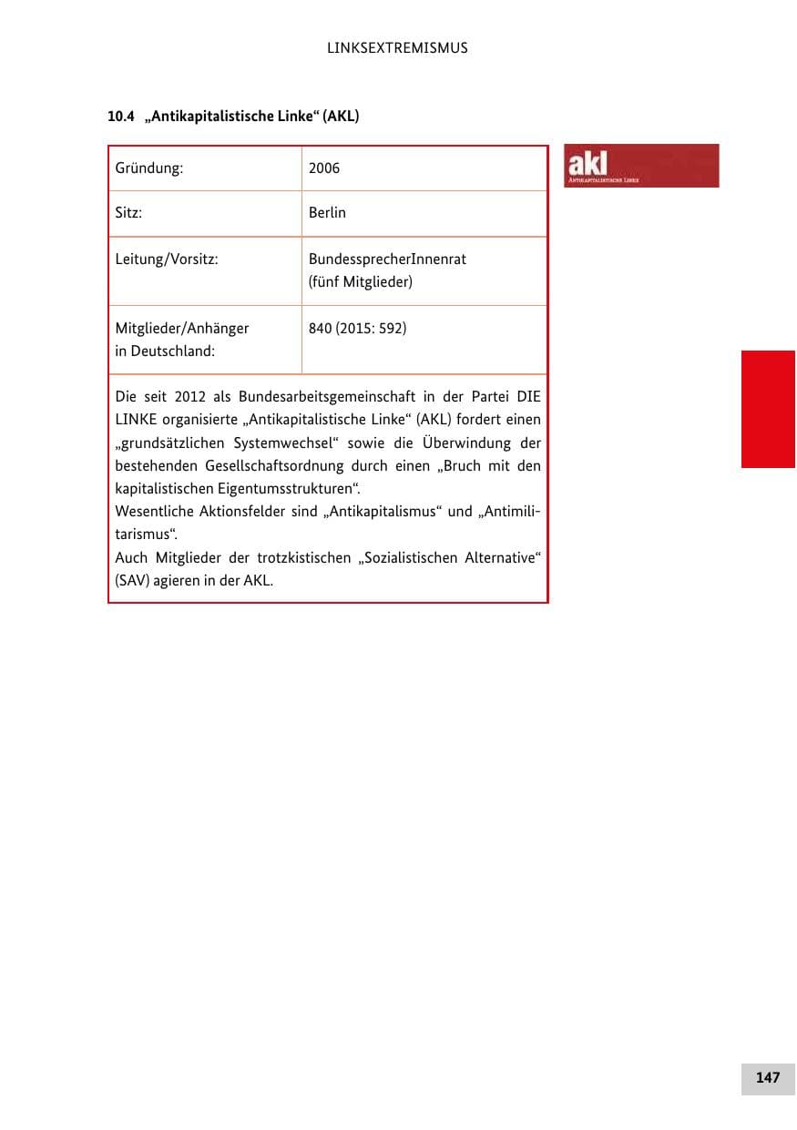 Seite 146 des Verfassungsschutzbericht 2016 Bund