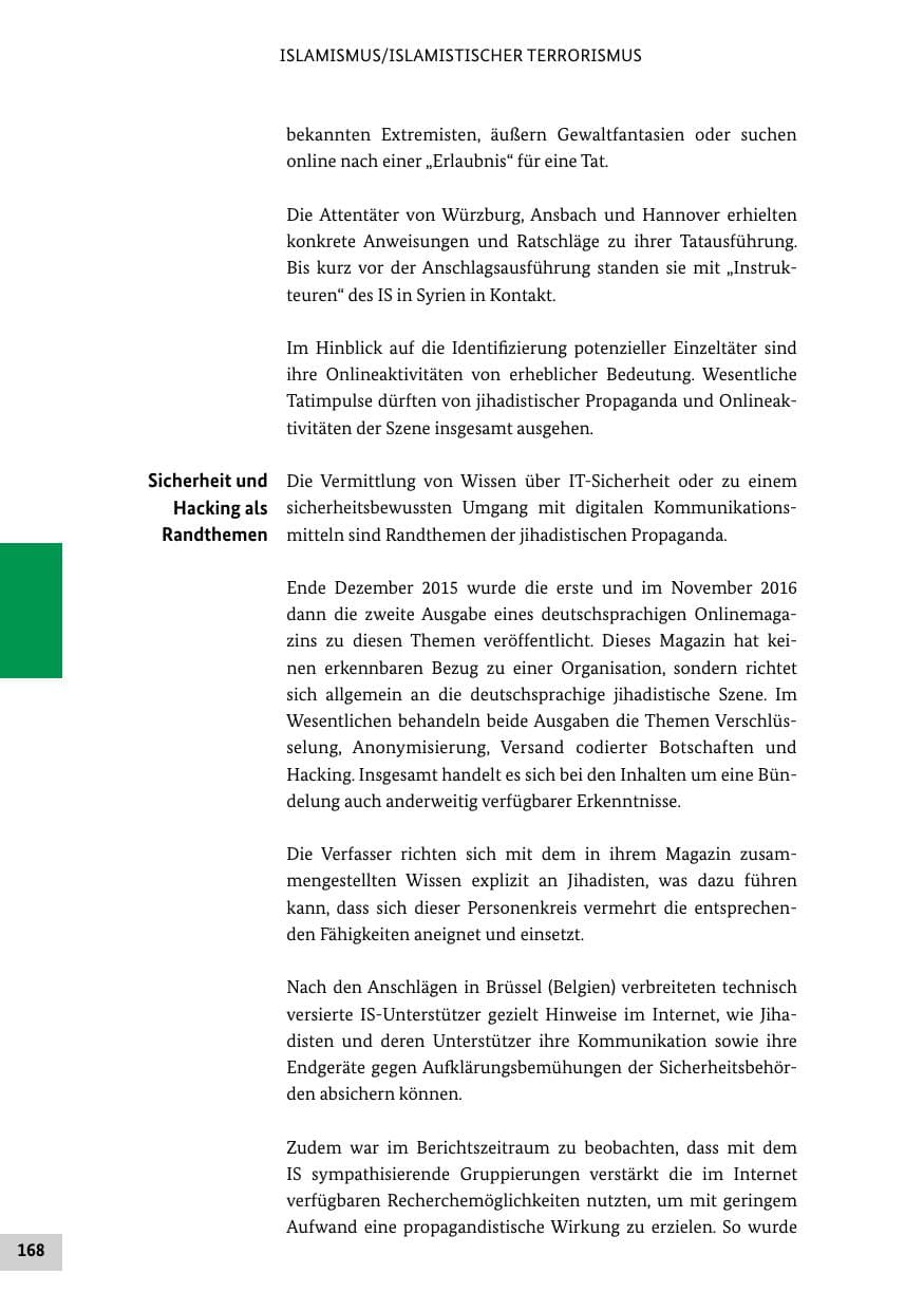 Seite 167 des Verfassungsschutzbericht 2016 Bund