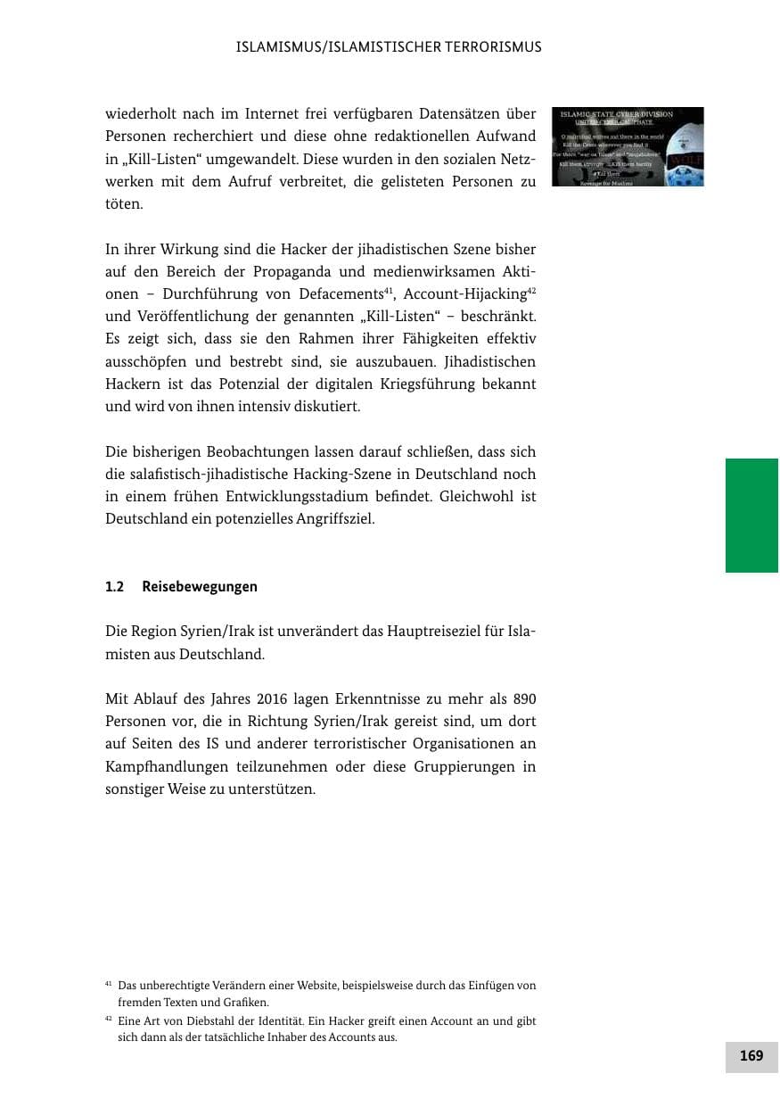 Seite 168 des Verfassungsschutzbericht 2016 Bund