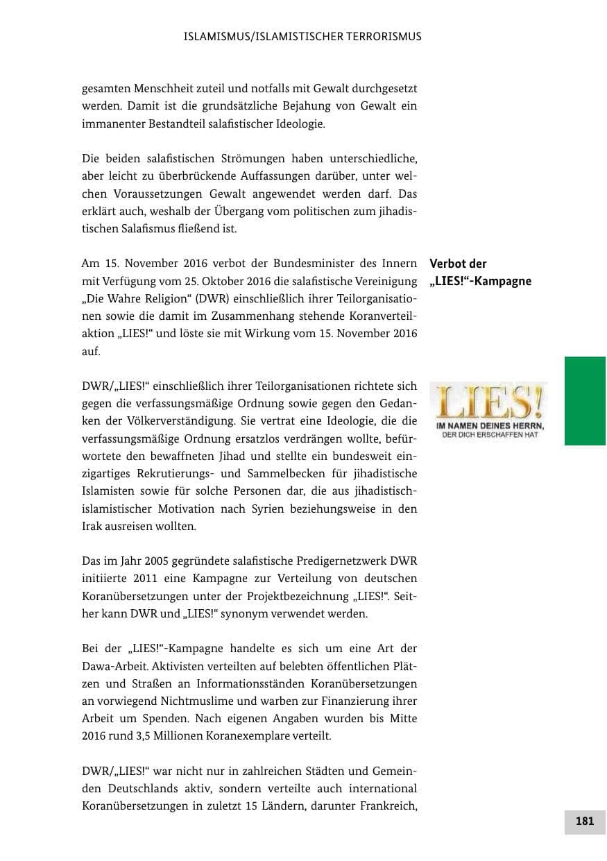Seite 180 des Verfassungsschutzbericht 2016 Bund